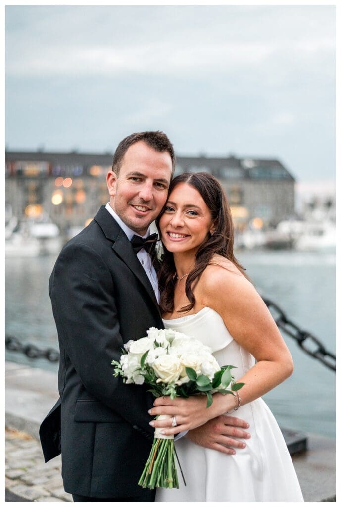 Waterfront Boston Wedding portraits near Christopher Columbus Park.