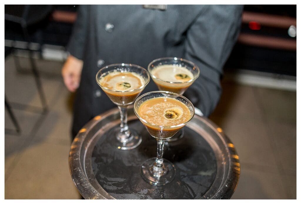 Espresso martini with edible dog image at Boston Wedding reception.