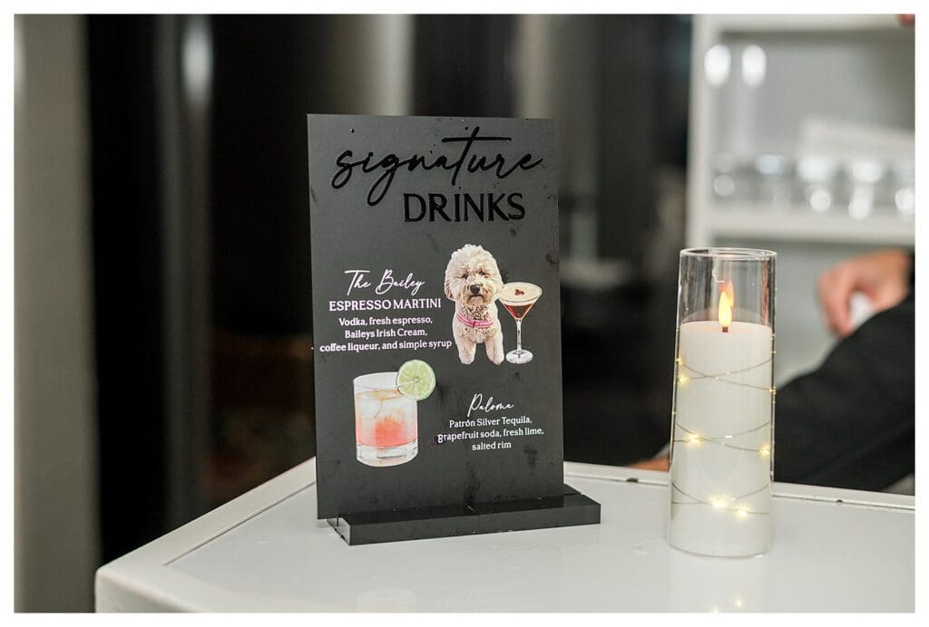 Fun wedding detail featuring pet themed bar drinks in Boston.