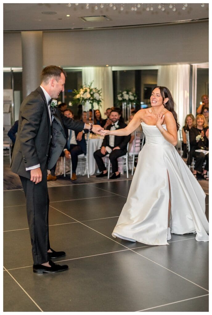 Bride and groom first dance at Boston Marriott Long Wharf.