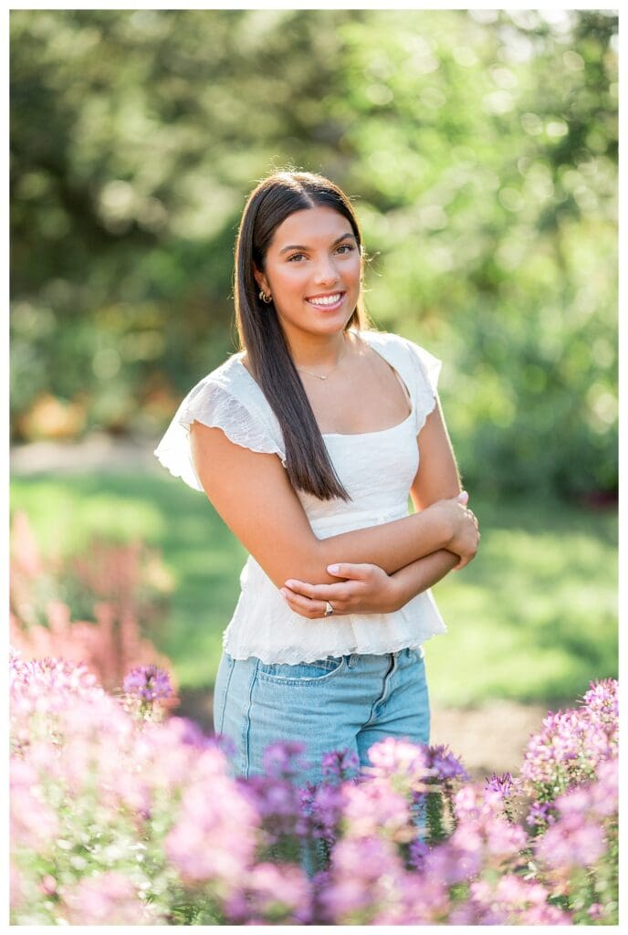 Bright summer senior photos at Garden at Elm Bank
