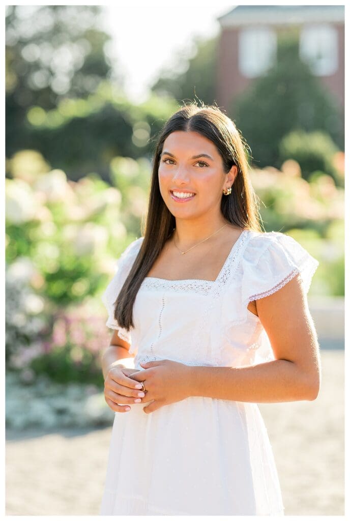 Natural senior photos with soft greens and flowers