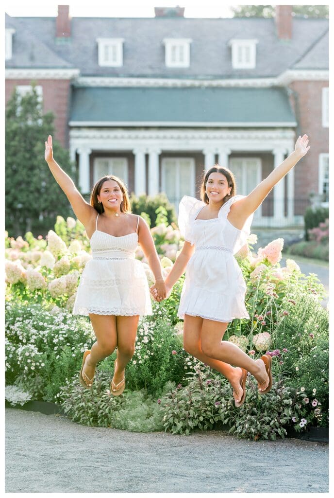 Garden senior session with colorful flowers at Elm Bank