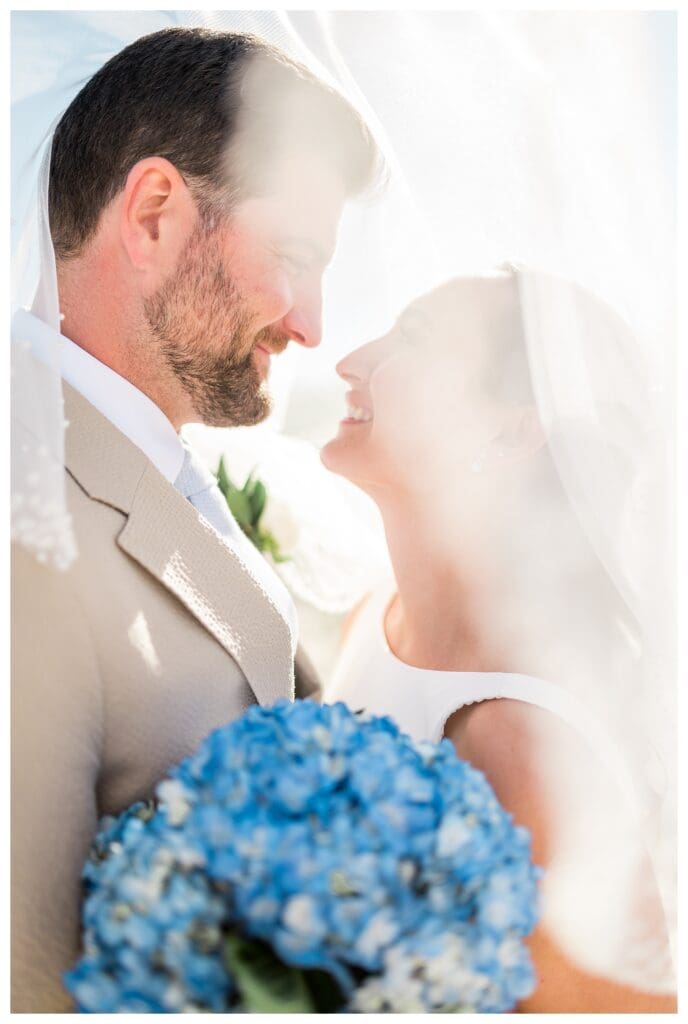 Romantic couple portrait with soft veil