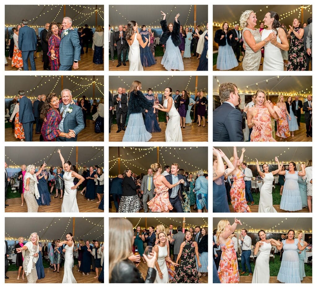 Dance floor party inside tent wedding reception