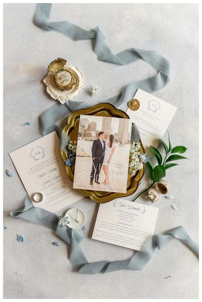 Luxury Beauport Hotel wedding invitation suite with coastal-inspired details