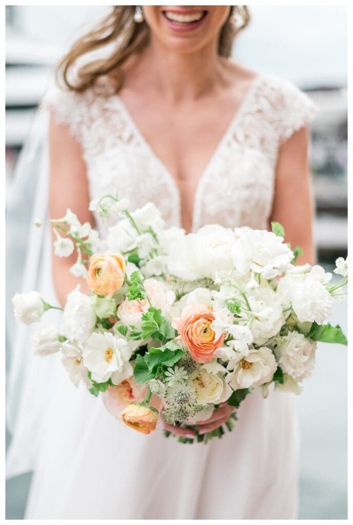 Colorful spring bridal bouquet at Boston Harbor Hotel wedding
