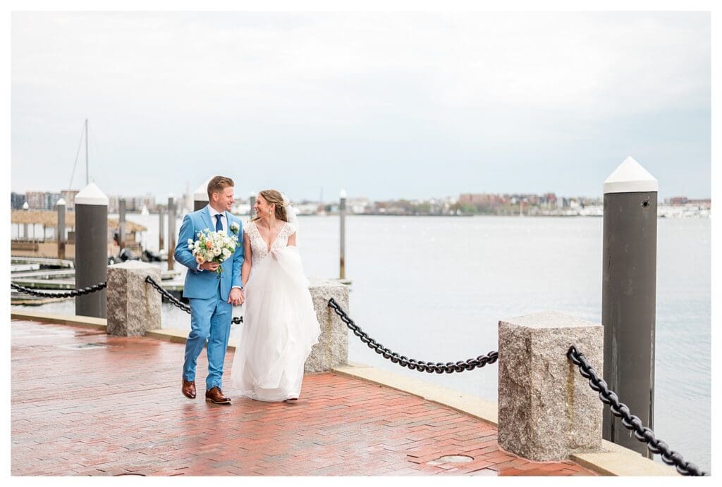 Bride and groom outdoor portrait at Boston Harbor Hotel waterfront