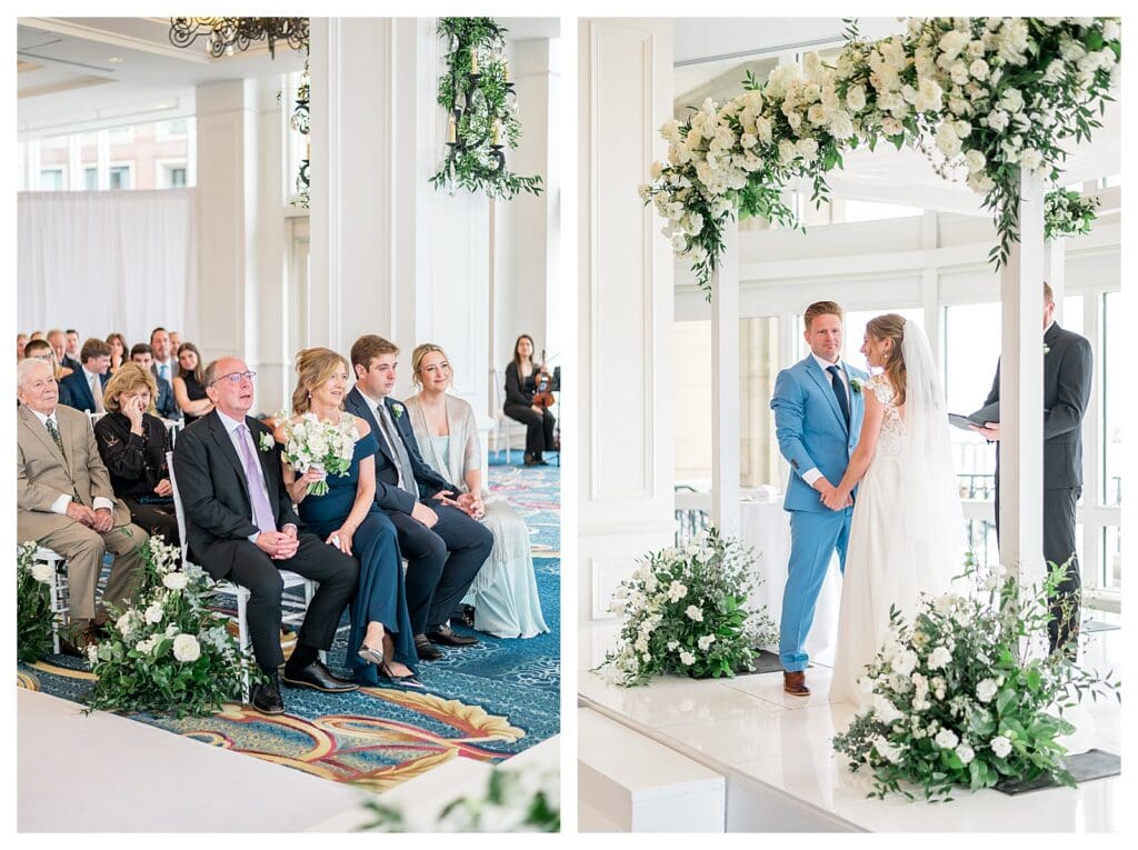 Guests seated during wedding ceremony at Boston Harbor Hotel