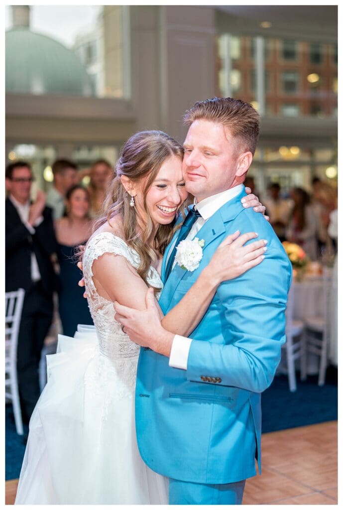 Bride and groom sharing first dance at Boston Harbor Hotel wedding reception