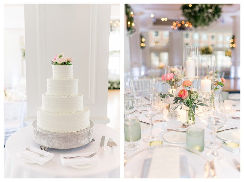 White wedding cake detail at Boston Harbor Hotel reception
