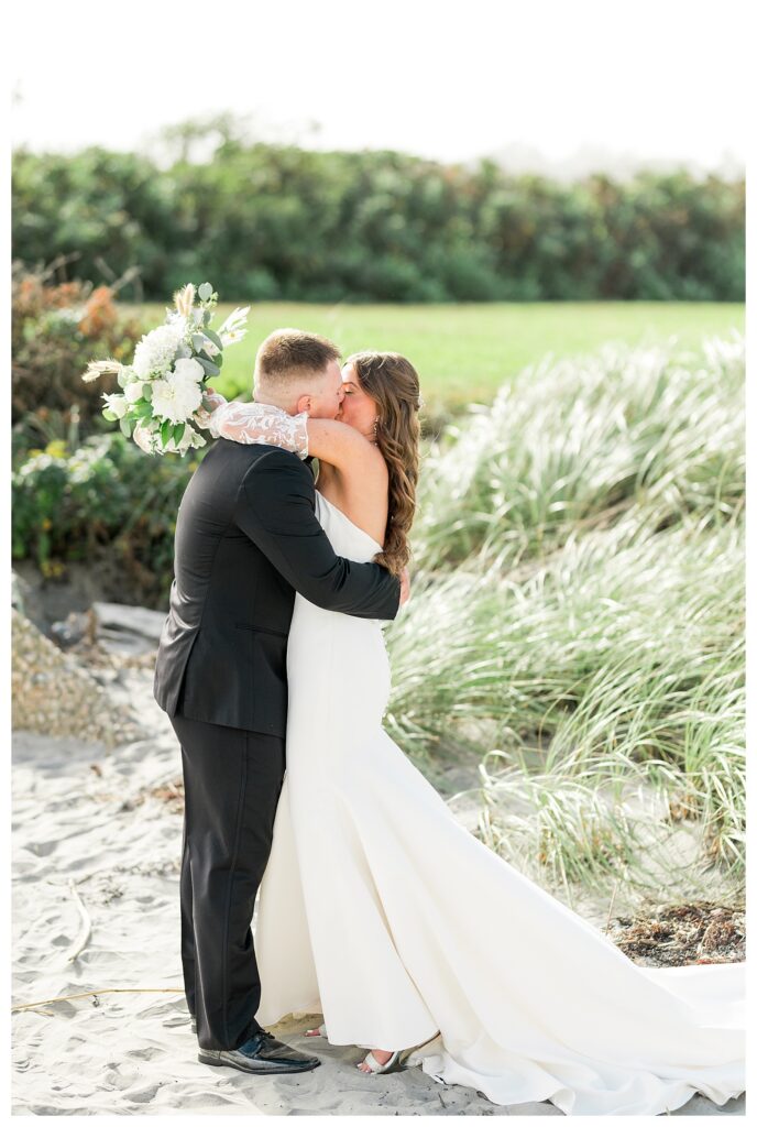 Romantic First Look kiss in Newport, Rhode Island.